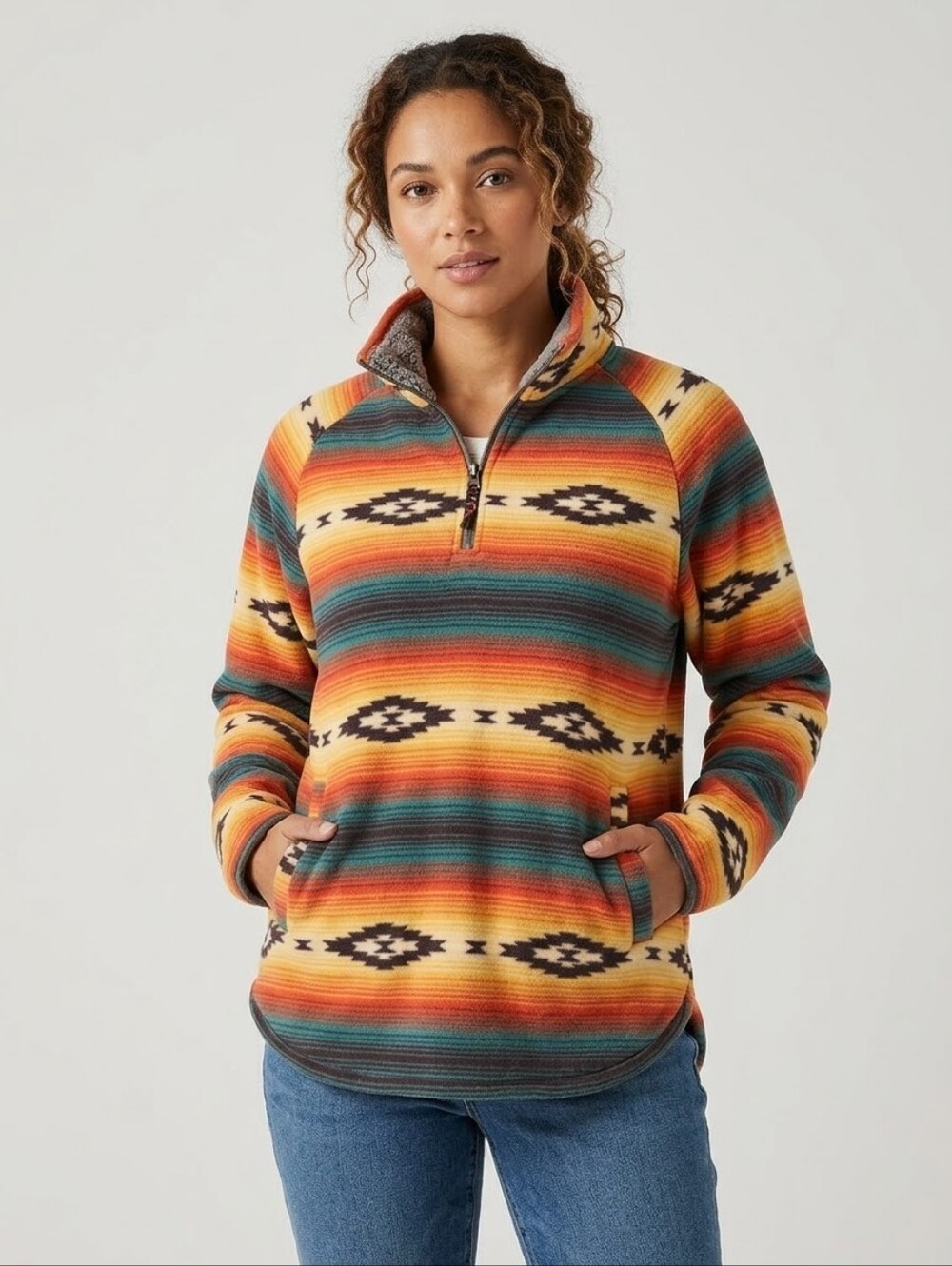 Jachs Girlfriend XL Southwestern Sherpa Lined Fleece Pullover 1/4 Zip Cozy